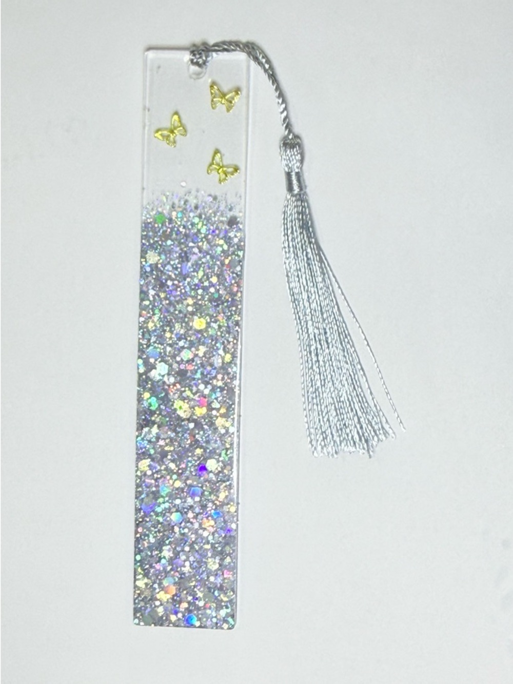 Silver Glitter Butterfly Tassel Bookmark